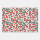 赤と紫のケシの柄 ラッピングペーパーシート (正面2)