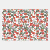 赤と紫のケシの柄 ラッピングペーパーシート (正面)