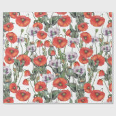 赤と紫のケシの柄 ラッピングペーパー (フラット)