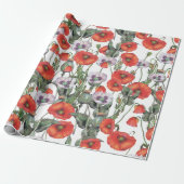 赤と紫のケシの柄 ラッピングペーパー (アンロールド)