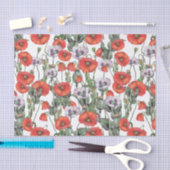 赤と紫のケシの柄 薄葉紙 (クラフト)