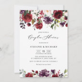 赤と紫のフローラガーランドカップルのシャワー 招待状 (正面)