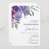 赤と紫のフローラスペインの結婚式招待状 招待状 (正面/裏面)