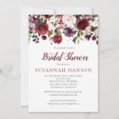 赤と紫のフローラブーケドロップブライダルシャワー 招待状 (正面)