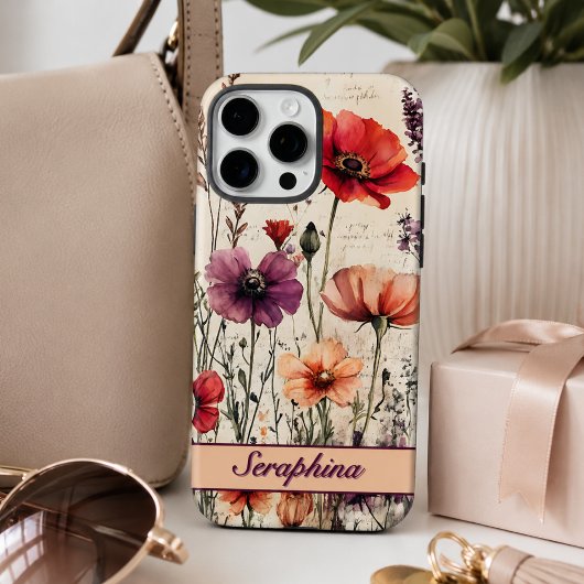 赤と紫のポピーが印象的なオーダーメイドの野の花 Case-Mate iPhoneケース