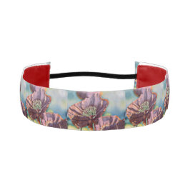 赤と紫のポピー花の水彩画 アスレチックヘッドバンド