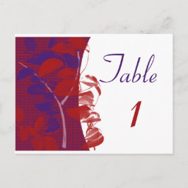 赤と紫のリーフデザインテーブル番号 ポストカード
