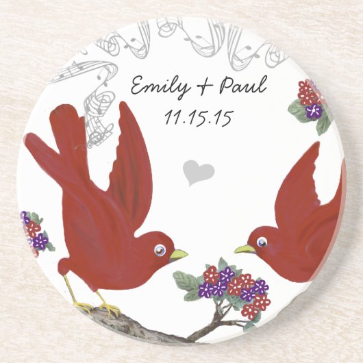 赤と紫のヴィンテージラブバードコースター コースター (正面)