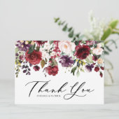 赤と紫の水彩花のガーランド ウェディング サンキューカード (スタンド正面)
