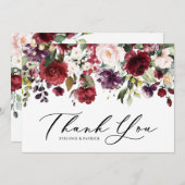 赤と紫の水彩花のガーランド 結婚式 サンキューカード (正面/裏面)