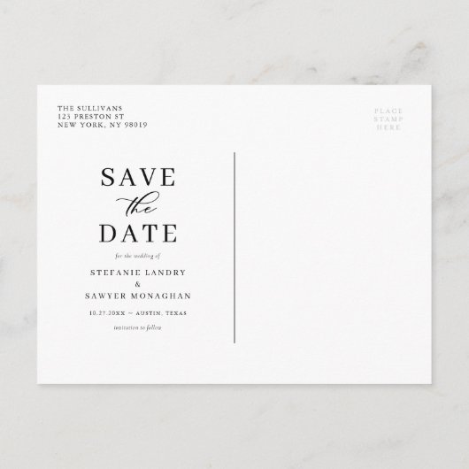 赤と紫の水色のフローラフレーム日付を保存 案内ポストカード (裏面)