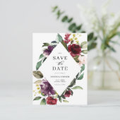 赤と紫の水色のフローラフレーム日付を保存 案内ポストカード (スタンド正面)