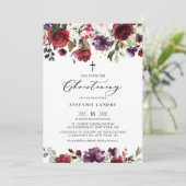 赤と紫の水色の花《キリスト教》洗礼式や命名式 招待状 (スタンド正面)