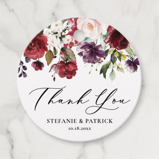 赤と紫の水色フローラガーランドありがとう フェイバータグ (正面)