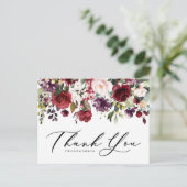 赤と紫の水色フローラガーランドありがとう ポストカード (スタンド正面)