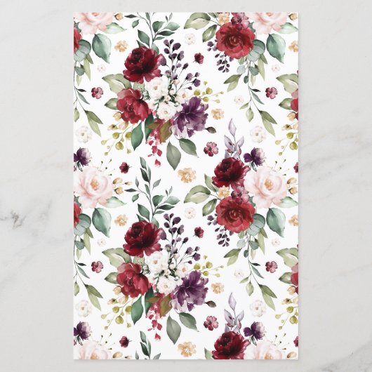 赤と紫の秋フローラガーランド結婚のメニューカード (裏面)