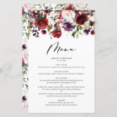 赤と紫の秋フローラガーランド結婚のメニューカード (正面/裏面)