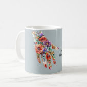 赤と紫の花の庭の手 コーヒーマグカップ (正面左)