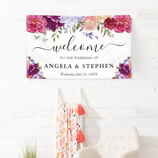 赤と紫の花結婚の歓迎 横断幕 (インサイチュ)
