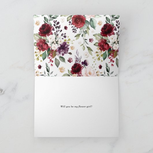 赤と紫の花 あなたは私のフラワーガールになってくれる? カード (内部)