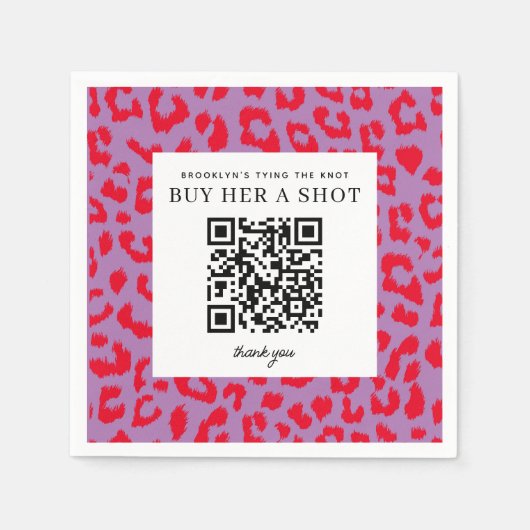 赤と紫の華やかなヒョウ柄の独身最後の夜 スタンダードカクテルナプキン (正面)