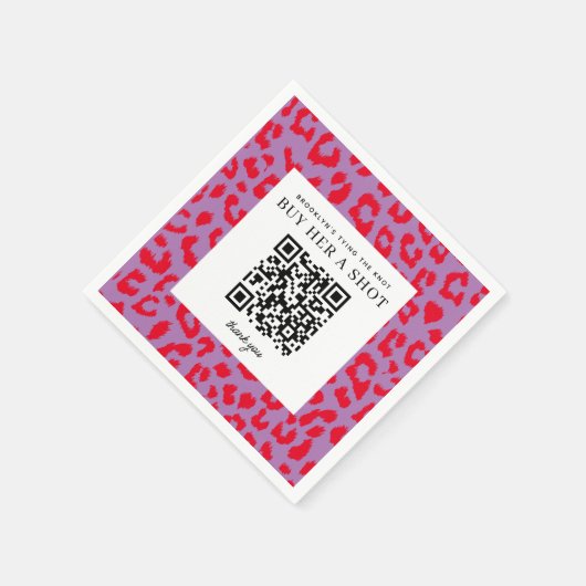 赤と紫の華やかなヒョウ柄の独身最後の夜 スタンダードカクテルナプキン (角)