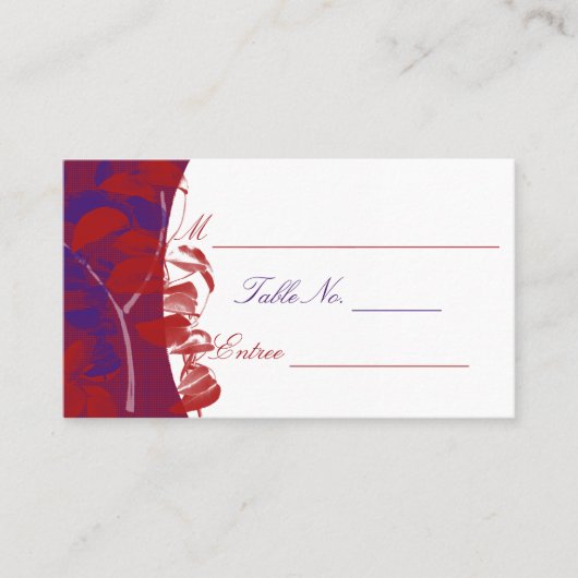 赤と紫の葉のデザイン座席表 プレイスカード (正面)
