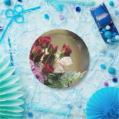 赤と紫バラ ペーパープレート (パーティー)