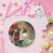 赤と紫バラ ペーパープレート (パーティー)