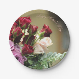 赤と紫バラ ペーパープレート