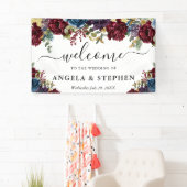 赤と紺の冬の花結婚の歓迎 横断幕 (インサイチュ)