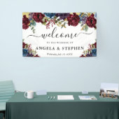 赤と紺の冬の花結婚の歓迎 横断幕 (トレードショー)