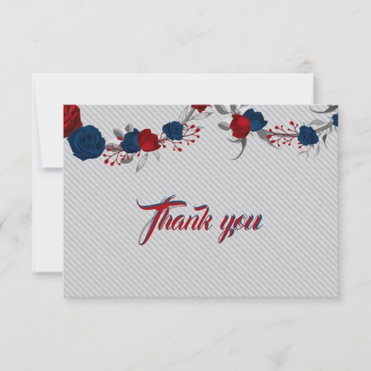 赤と紺の花グレイ葉 サンキューカード (正面)