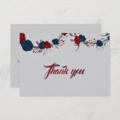 赤と紺の花グレイ葉 サンキューカード (正面/裏面)