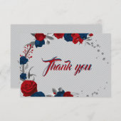 赤と紺の花グレイ葉 サンキューカード (正面/裏面)