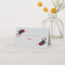 赤と紺の花シルバーグ葉レー プレイスカード