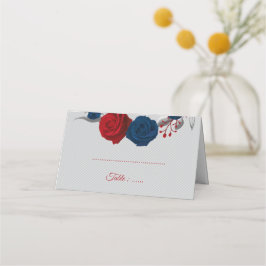 赤と紺の花シルバーグ葉レー プレイスカード