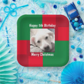 赤と緑かわいい犬の写真ホリデー5誕生日 ペーパープレート (パーティー)