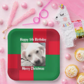 赤と緑かわいい犬の写真ホリデー5誕生日 ペーパープレート (パーティー)