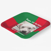 赤と緑かわいい犬の写真ホリデー5誕生日 ペーパープレート (傾斜あり)