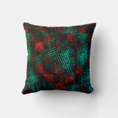 赤と緑がかった青、スクラッチされた正方形またはキューブ クッション (裏面)