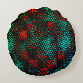 赤と緑がかった青、スクラッチされた正方形またはキューブ ラウンドクッション (裏面)