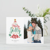 赤と緑がヒイラギのクリスマスすてき写真を撮る シーズンカード (スタンド正面)