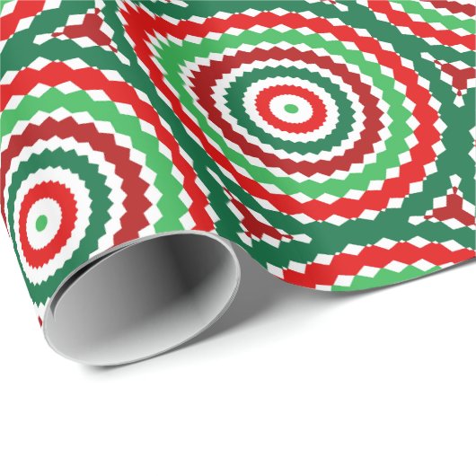 赤と緑が咲く幾何学的クリスマス ラッピングペーパー (ロールコーナー)