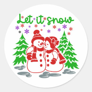 赤と緑それを雪の雪だるまカップルのクリスマス ラウンドシール