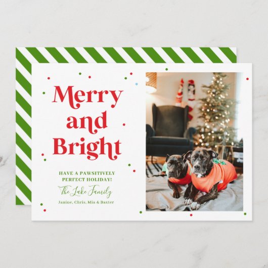 赤と緑と明るメリーいフォトホリデーカード シーズンカード (正面/裏面)