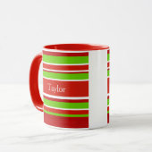 赤と緑と白のストライプ マグカップ (正面左)
