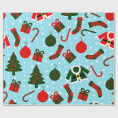 赤と緑と雪のバックグロのクリスマス ラッピングペーパー (フラット)