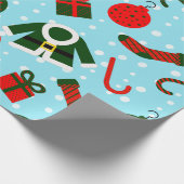赤と緑と雪のバックグロのクリスマス ラッピングペーパー (角)