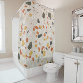 赤と緑と黄色が濃いテラゾ色 シャワーカーテン (インサイチュ)